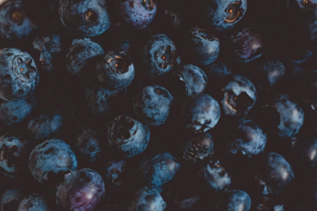 Close-up of fresh organic blueberries showcasing natural texture and color contrast.