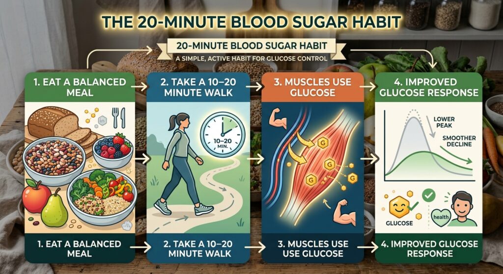 walking after meals to support healthy blood sugar infographic