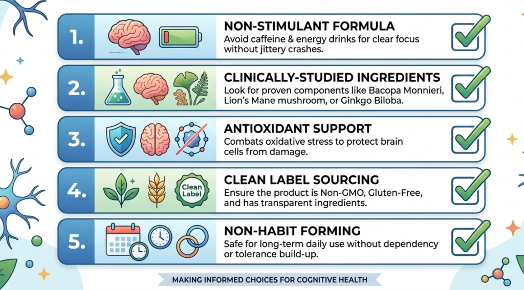 infographic showing what to look for in a natural brain health supplement