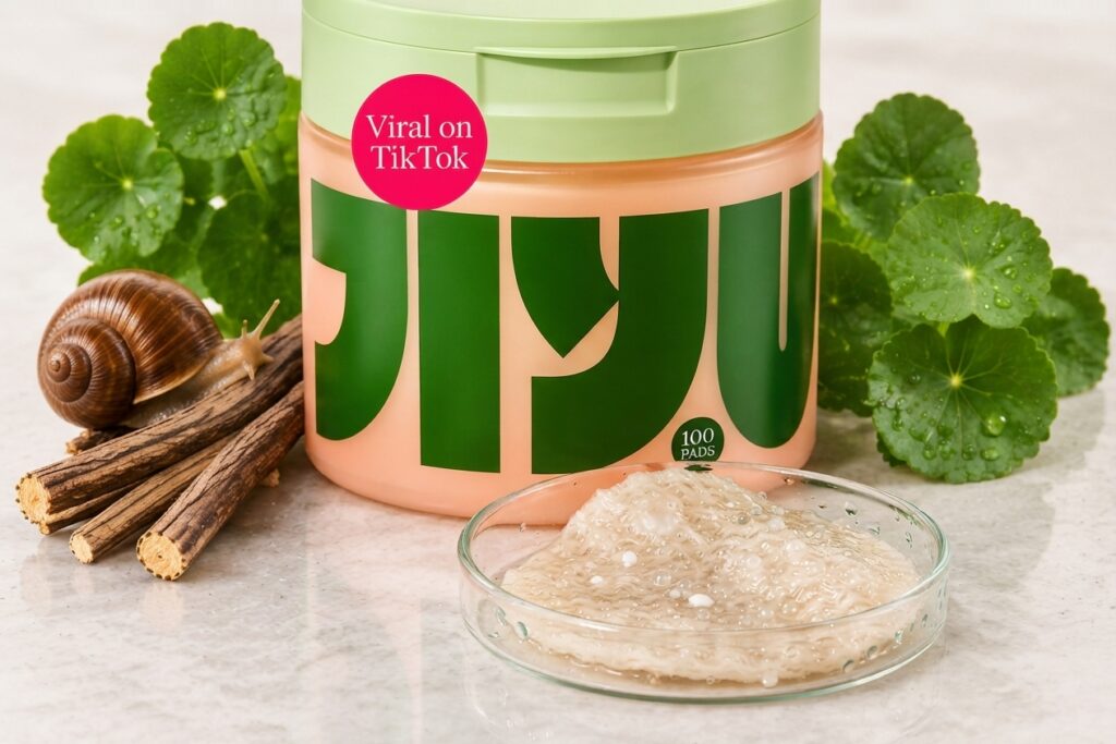 JIYU Toner Pads formula featuring snail mucin, niacinamide and Centella Asiatica