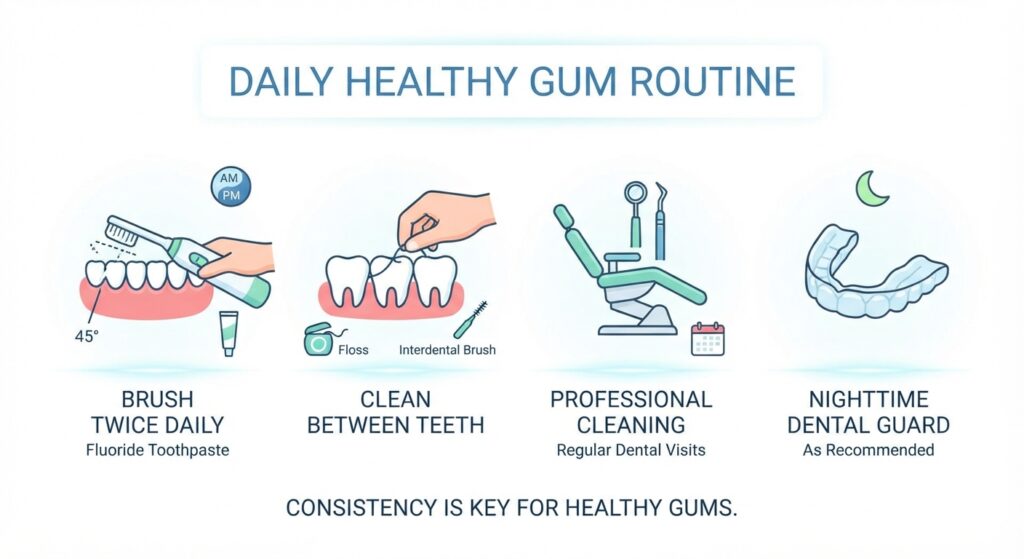 Daily oral hygiene routine for maintaining healthy gums