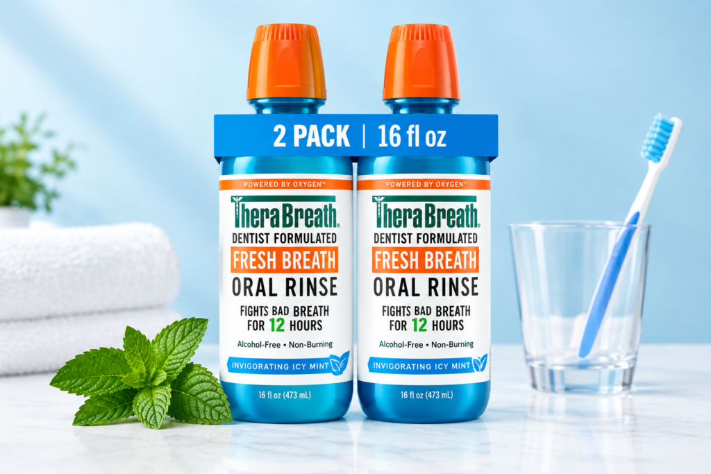 TheraBreath Fresh Breath Oral Rinse Icy Mint bottle