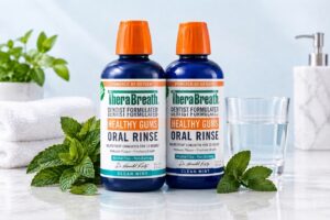 TheraBreath Healthy Gums Oral Rinse Clean Mint bottles